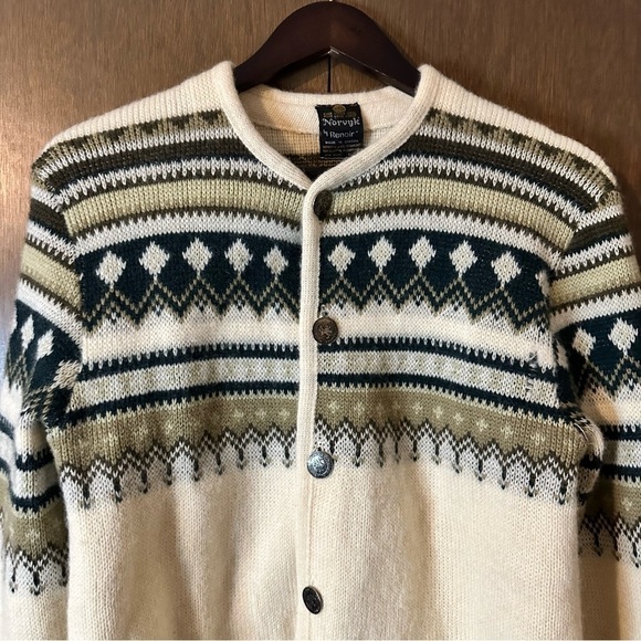 Vintage 60s Norvyk by Renoir Men's Wool Sweater Cream Tan Made in Canada Sz M - Picture 3 of 10